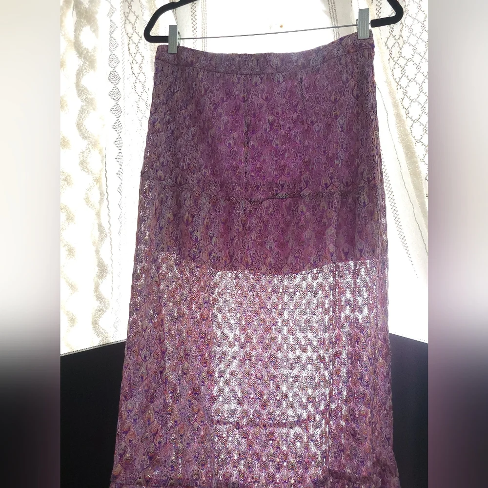 Trina Turk Serpentine Lace Crochet Knit Tiered Maxi Skirt Bohochic Fairycore